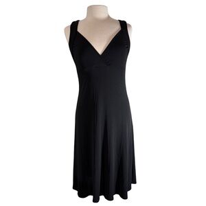 Free People Black V Neck Slit Back Midi Dress Sz L